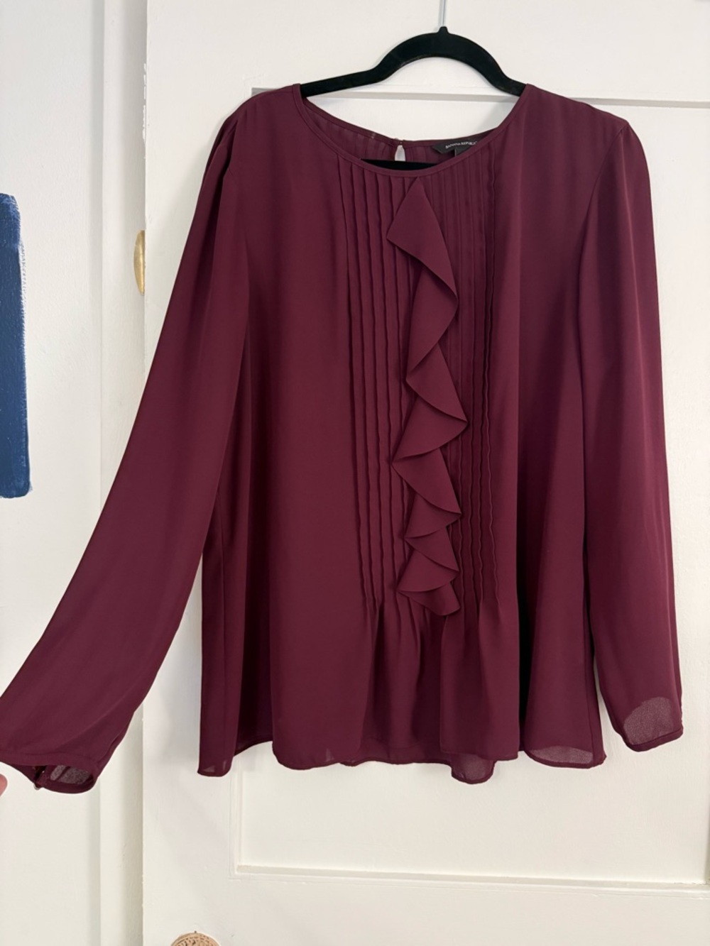 Women’s Pintuck Ruffle Blouse - Burgundy Banana Republic XL